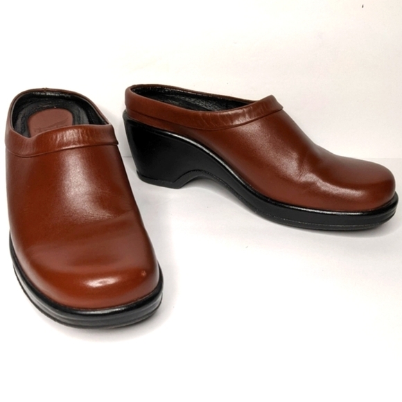 Dansko Leather Brown Black Clogs Mules Heeled Comfort Orthopedic Size 38 - Picture 4 of 9